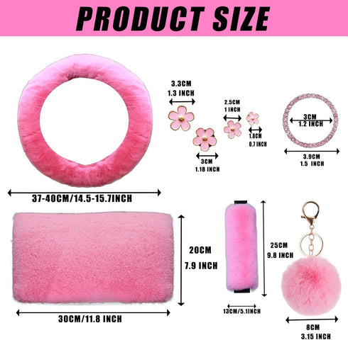 Fluffy Steering Wheel Cover for Women with Furry Gear Cover &Handbrake Cover&Seat Belt Cover&Armrest Pad Fuzzy Car Accessories for Women Pack of 1...