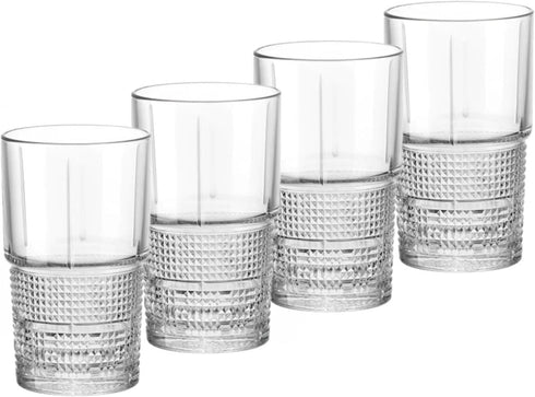 Bormioli Rocco Bartender Novecento Stackable 13.75 oz. Hi-Ball Drinking Glass for Mixed Cocktails, Clear, Set of 4...