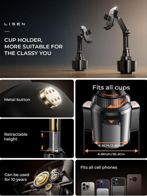 LISEN Cup Holder Phone Holder for Car Mount, 2024 New Car Cup Phone Holders for Your Car Adjustable Cell Phone Holder Car Accessories Trucks Golf ...