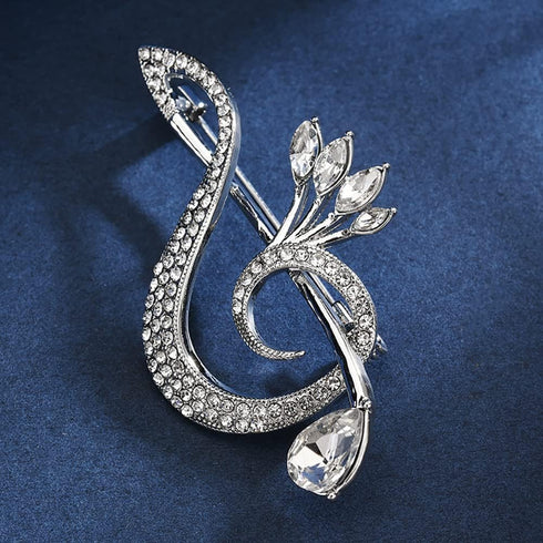 Delicate Music Note Brooch Lapel Pin Rhinestone Crystal G Clef Musical Pins Scarf Jackets Dress Suit Brides Corsage Brooches for Women Girls Men M...