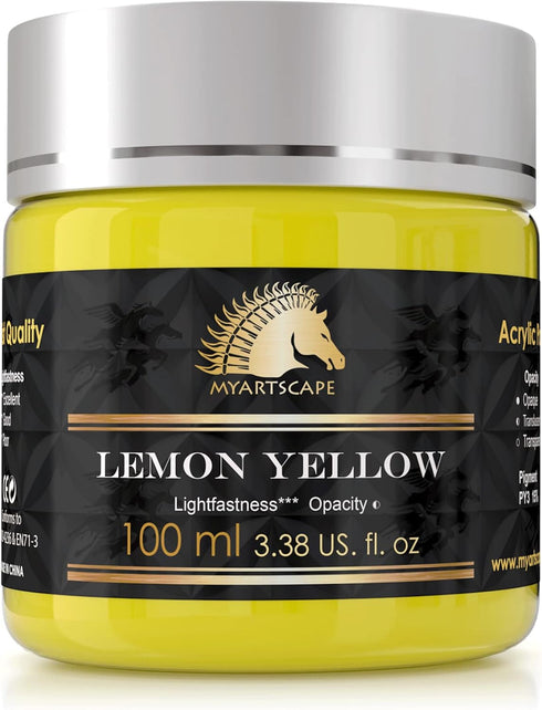 MyArtscape Lemon Yellow Acrylic Paint - 100ml Bottle (3.38 fl oz) - Artist Quality - Lightfast - Heavy Body - Rich Pigment - Great Tinting Strengt...