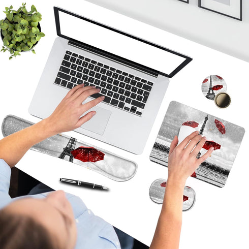ToLuLu Keyboard Wrist Rest + Mouse Pad Set+ Mouse Wrist Rest Support Combo, Memory Foam for Easy Typing Pain Relief, 4Pcs Non-Slip Keyboard Mouse ...
