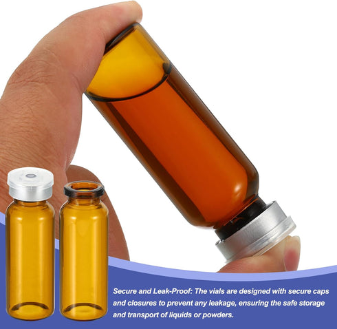 PATIKIL 20ml Sample Vials, 8 Pack Lab Empty Vials with Butyl Rubber Stopper and Crimp Top Caps Borosilicate Glass Vial, Amber...