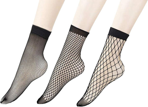 PENTA ANGEL 3 Pairs Women Black Lace Fishnet Socks Elastic Ankle High Dress Hollow Out Mesh Net Socks Tights for Summer Wear...