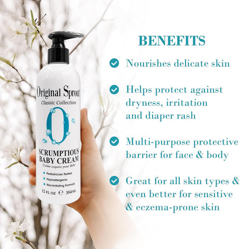 Original Sprout Scrumptious Baby Cream, Gentle Moisturizing Cream for Dry, Sensitive Skin & Diaper Rash, Non-Greasy Baby Lotion with Zinc Oxide & ...