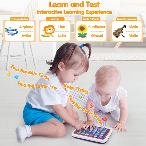 PLAY Spanish & English Learning Tablet for Toddlers 1-3, Kids Bilingual Interactive Alphabet ABC Letters, Words, Color Learning Toys Tablets, Educ...
