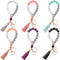 Tondiamo 6 Pcs Silicone Wristlet Keychain for Women Cute Car Key Ring Bracelet Beaded Bangle Chains with Leather Tassel...