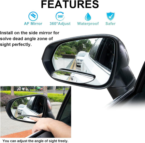 LivTee Blind Spot Car Mirror, Long Framed HD Glass and ABS Housing Convex Wide Angle Side Rearview Mirrors with Adjustable Stick for Universal Car...