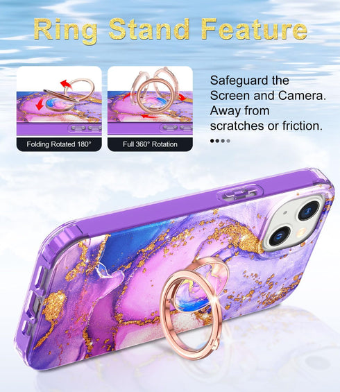 Btscase Compatible with iPhone 13 Case, Built-in Screen Protector with 360° Ring Holder Kickstand, Full Body Dual Layer Rugged Shockproof Protecti...