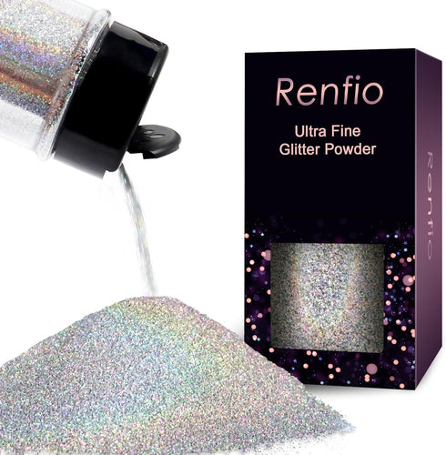 Renfio Holographic Ultra Fine Metallic Resin Glitter 2.11 Oz (60g) PET Flakes Crafts Sequins 1/128" 0.008" 0.2mm Epoxy Chips Flakes Rainbow Glitte...
