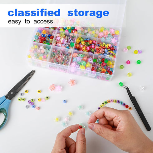 DSLSQD Bead Organizer Box, 1 Pack 12 Grids Plastic Storage Box with 18 Removable Grids Compartments, Small Plastic Jewelry Organizer Box for Beads...