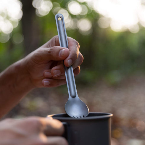Navaris Long Handle Titanium Spork - 8.4" (21.5cm) Long Metal Utensil for Backpacking and Camping - Extra Strong and Lightweight - Includes Carry ...