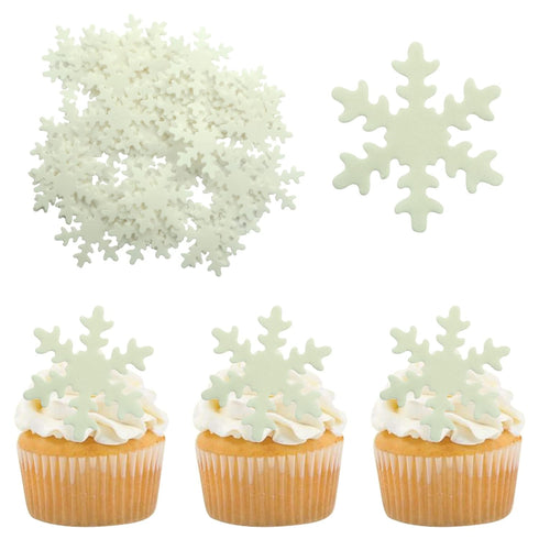 Gyufise 50Pcs White Edible Cupcake Toppers Snowflakes Cake Decoration for Christmas Winter Frozen Birthday Party Supplies...