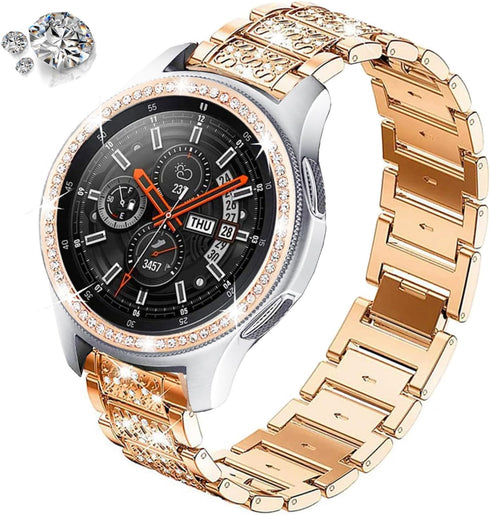 Bands Compatible with Samsung Galaxy Watch 46mm / Gear S3 Frontier/Classic, 22mm Bling Rhinestone Diamond Metal Strap with Bezel Ring Cover Replac...