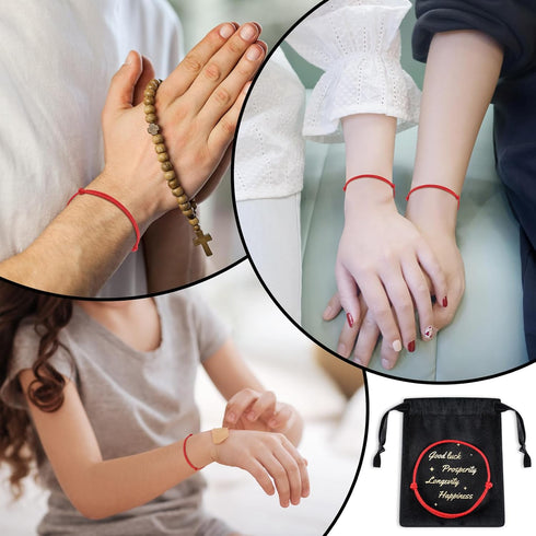 3 Pcs Kabbalah Red String Bracelet Handmade Red Cord Bracelet Adjustable String Amulet with 3 Pcs Velvet Jewelry Bags for Women Men for Protection...