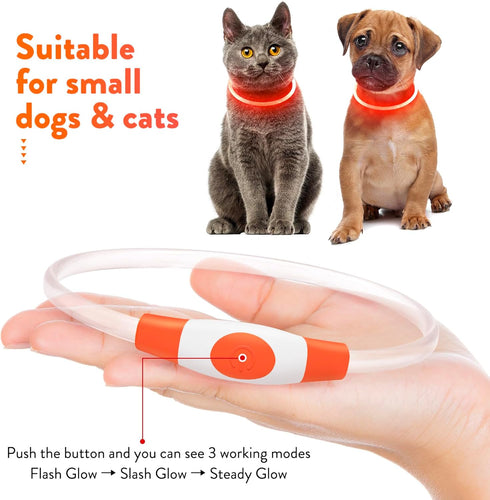 Led Dog Collars for Small Dog,Vizpet XS Light up Adjustable Collar USB Rechargeable Bright Safety Pet Collar for Cats Dogs(Orange)...