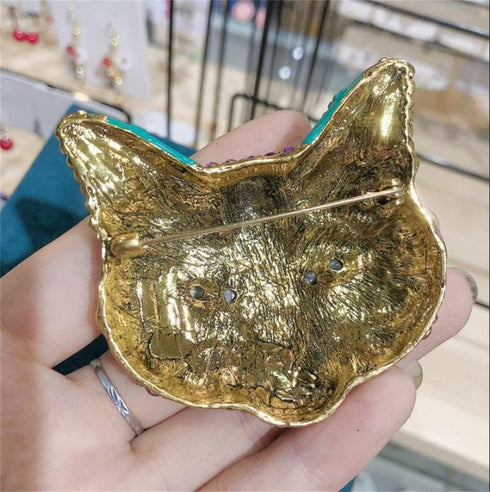 Cat Head Brooches Crystal Rhinestone Animal Women Party Brooch Pins Fashion Scarf Buckle Pin for Women, Multicolor...