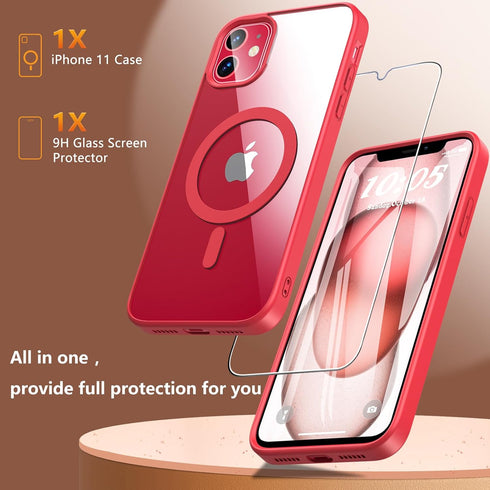 BESINPO Magnetic Case for iPhone 11 Case, with Tempered Glass Screen Protector, Compatible with MagSafe, 360 Full-Body Shockproof Military-Grade P...