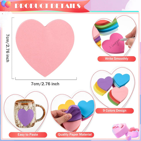 900 Sheets Heart Sticky Notes 3x3 Inch Multicolor Heart Shaped Sticky Memo Pads Cute Self-Stick Sticky Notepads Removable Easy to Post for Home Of...