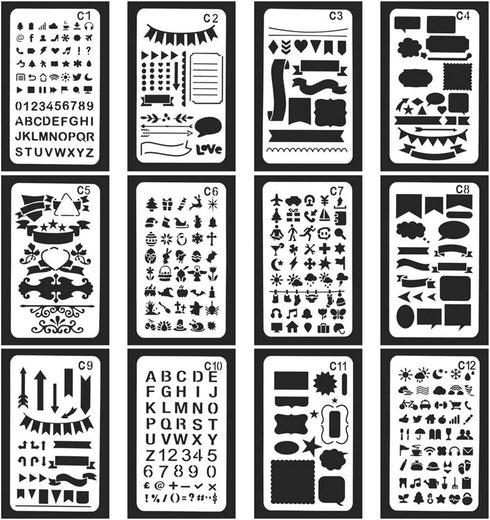 24 PCS Bullet Notebook Journal Stencil Plastic Planner Set for Journaling Suppies/Diary/Scrapbook DIY Drawing Template Stencils 4x7 Inches Kit Acc...