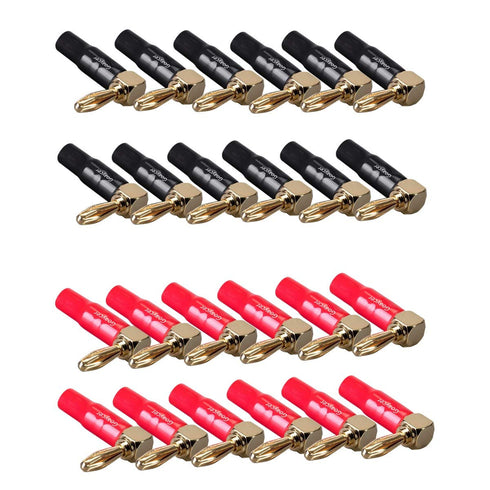 Banana Plugs Right Angle 12 Pairs - 24k Gold Plated 90 Degree Speaker Connector (24Pcs)...