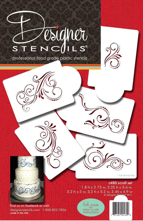 Designer Stencils C480 Five Scroll Cake Stencil Set, Beige/semi-transparent...