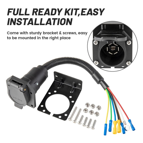 7 Way RV Trailer Light Connector Socket 7 Pin Wire Electrical Trailer Adapter Quick Converter with Mounting Bracket, Truck End Quick-Install 7 Pro...