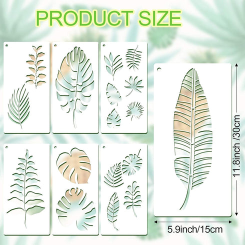 12 Pieces Tropical Fern Leaf Painting Stencils Large Reusable Palm Turtle Leaf Wall Stencil Flexible Botanical Leaves Template Set Crafts for Furn...