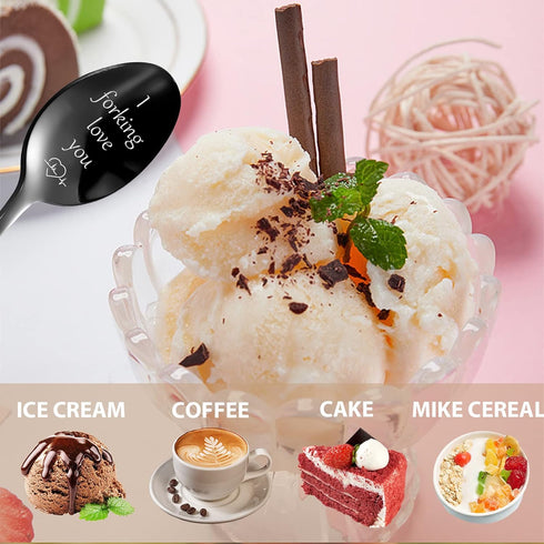 I Forking Love You Couples Gifts-Engraved Stainless Steel Spoon, 2PCS Ice Cream Spoons-Anniversary Birthday Gifts For Lover,Coffee Spoons-Christma...