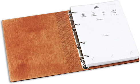A5 Wooden Blank Recipe Book to Write in (7.5 x 6 inch) - Cook Book with 80 Sheets for Handwritten Recipes - Hardcover Family Kitchen Journal and R...