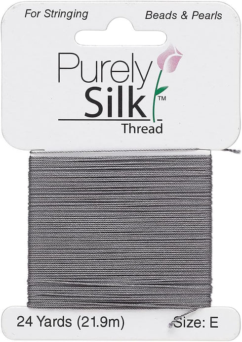 Purely Silk Simply Silk Beading Thread Cord Size E Dark Grey 0.013 Inch 0.33mm 24 Yards Card for Stringing Weaving Knotting Kumihimo...