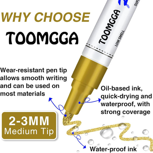 White Paint Pens Permanent Paint Markers - 2 Pack Oil Based Marking Pens, Medium Point, Quick Drying and Waterproof Paint Pens for Rock Painting C...