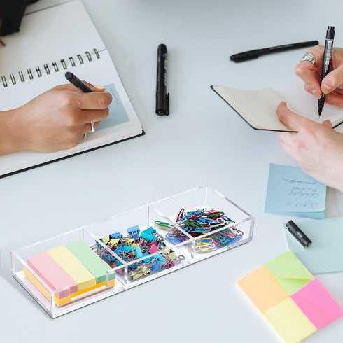 WORHE Sticky Note Holder Clear Acrylic Self-Stick Note Pad Holder 3 in 1 Memo Holder Desk Organizer for Office Home Post Pop Note Dispenser for 3"...