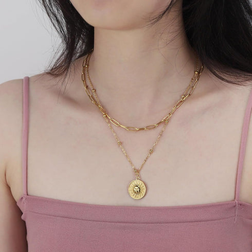 Feilifan Dainty Gold Layered Necklaces for Women, 18K Gold Plated Stainless Steel Necklace, Adjustable Pendant Necklace...
