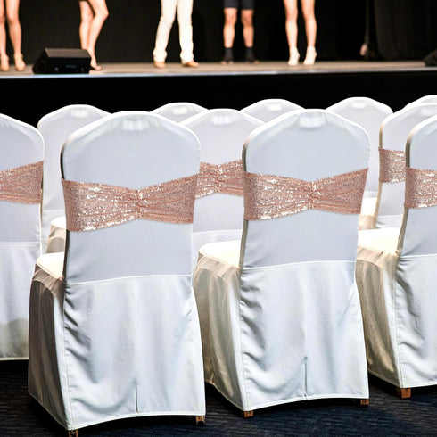 Poise3EHome Rose Gold Sequin Chair Sashes Folding Chair Covers Bow for Party Wedding Reception Decorations, 10 PCS...