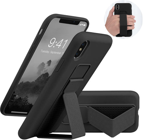 LAUDTEC Silicone Kickstand Case Compatible with iPhone X/XS, Vertical and Horizontal Stand Hand Strap Metal Kickstand Cover, Flexible Soft Liquid ...