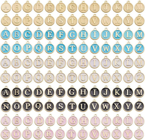 130 Pieces Mixed 5 Color Letter Beads Enamel Metal Letter Charms Double Sided Initial Pendant A-Z Alphabet Charm for Necklace Bracelet Jewelry Mak...