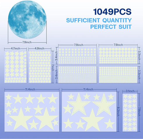 Glow in The Dark Stars for Ceiling, 1049PCS Wall Stickers Inculding Moon and Stars Decor, Glow in The Dark Wall Decals for Kids Room...