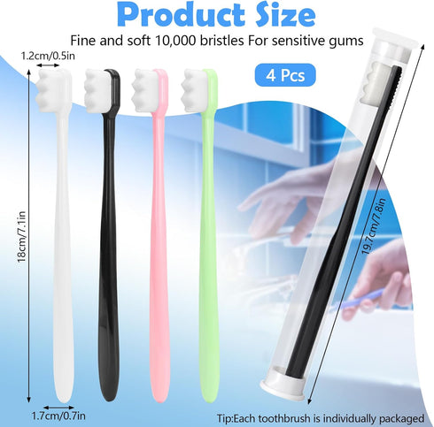 4Pcs Wave Style Extra Soft Toothbrush, Nano Toothbrush for Sensitive Gums Micro-Nano Manual Toothbrush with Soft Floss Bristle for Gum Care Protec...