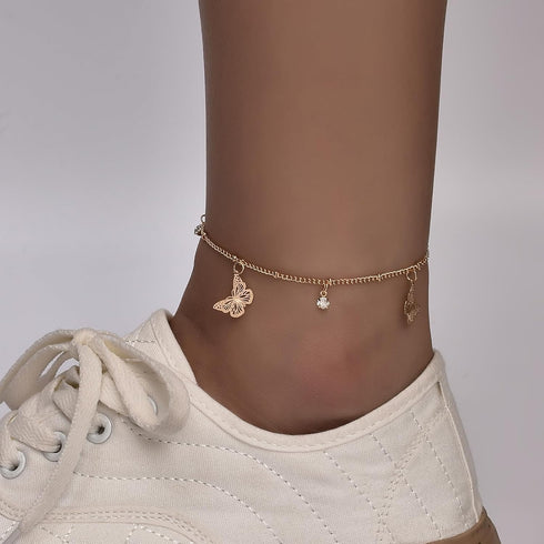 Sither Butterfly Anklet for Women Fashion Crystal Pendant Anklet Bracelets Chain Bohemian Adjustable Handmade Foot Hand Jewelry Gift...