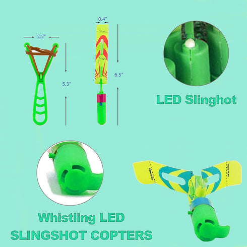 Amazing Led Flying Toys for Kids -12 PCS Light up Slingshot LED helicopter toy - Arrow Planes Glow in The Dark Party Favors for kids summer toys O...
