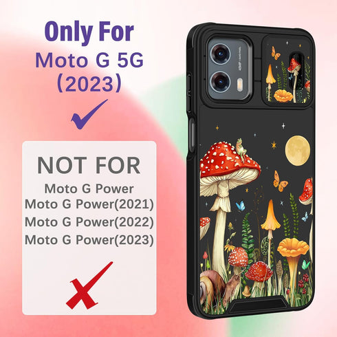 (2in1 for Motorola Moto G 5G 2023 Case for Women Cute Girls Phone Cover Girly Pretty Unique Mushroom Design with Camera Cover and Ring Stand Funda...