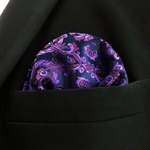 SHLAX&WING Geometric Patterned Purple Hanky Silk Pocket Square for Men Floral...