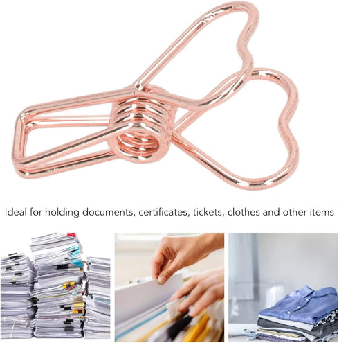 100 Pcs Mini Clips, Heart Shape Multicolor Paper Clips for Paperwork, Home, School, Office Supplies (Rose Gold)...