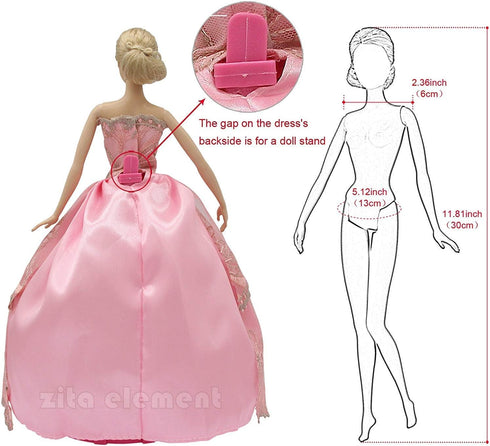 ZITA ELEMENT 51 Pcs 11.5 Inch Girl Doll Clothes and Accessories - 6 Pcs 11.5 Inch Girl Doll Wedding Evening Party Dresses Grown with 45 Pcs 11.5 I...