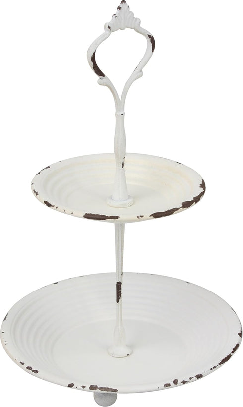 Stonebriar Small 2 Tier Worn White Metal Tray, Rustic Farmhouse Decor, Tiered Jewelry Tray for Vanity or Bathroom, 9.25"...