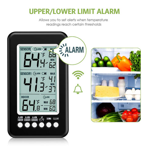 KeeKit Refrigerator Thermometer, Wireless Indoor Outdoor Thermometer with 2 Sensors, Digital Fridge Thermometer with Audible Alarm, Temperature Ga...