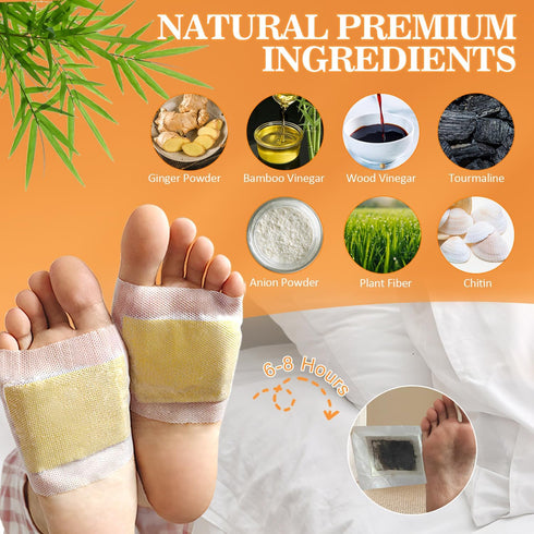 2 in 1 Ginger Foot Pads, 40Pads Tear and Use, Premium Natural Ingredients Ginger Powder, Bamboo Vinegar FootPads with ''Stay in Place'' Adhesive P...
