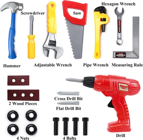 Kids Tool Set – 20 PCS Toddler Tool Set with Toy Drill, Pretend Play Kids Toys, Toy Tools for Kids Ages 3,4,5,6,7,8 Years Old, Boy Toys...