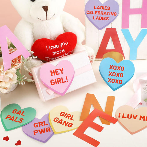 83 Pcs Galentines Day Conversation Heart Cutouts Bulletin Board Candy Hearts Cutouts Border Galentines Classroom Decorations for Galentine's Party...